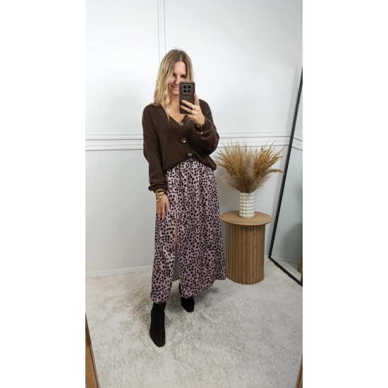 Spódnica midi Eliza puder róż w brązowe groszki