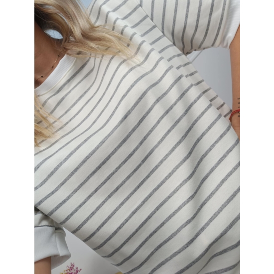 T shirt Luisa  w paski kremowo szary