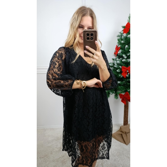 Sukienka koronkowa trapezowa Syntia czarna