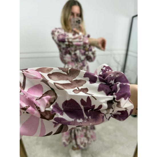 Sukienka midi Sara biała z fioletem