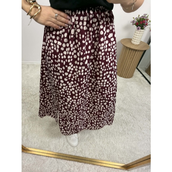 Spódnica midi na gumce bordowa w groszki