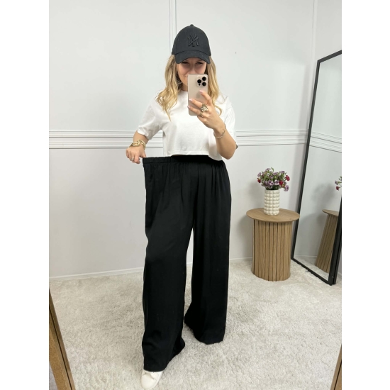 Wiskozowe spodnie na gumce o szerokim kroju Kioto czarne