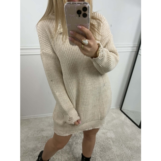 Sukienka sweterkowa z dziurami beżowa