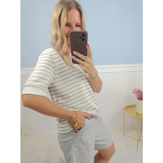 T shirt Luisa  w paski kremowo szary