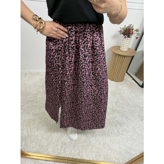 Spódnica midi na gumce różowa w panterkę