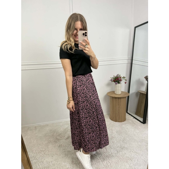 Spódnica midi na gumce różowa w panterkę