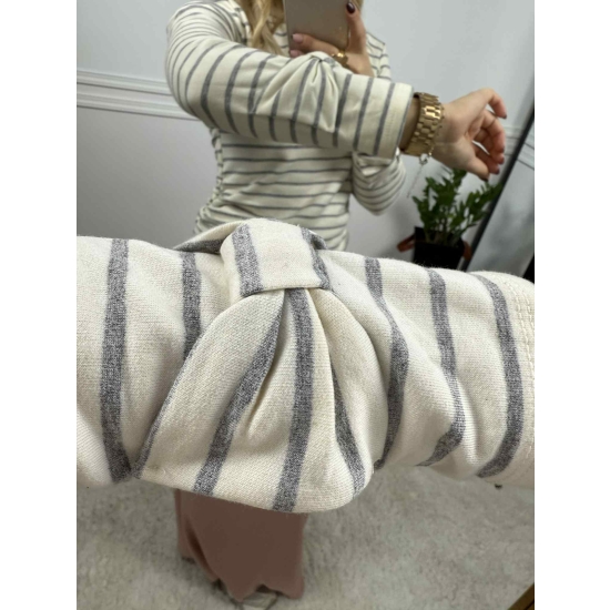 Bawełnina bluza w paski z kokardą szara